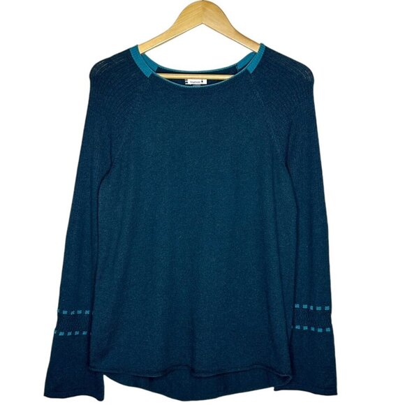 Smartwool Bell Sleeve Wool Blend Sweater in Evergreen Heather Size M - Picture 2 of 7